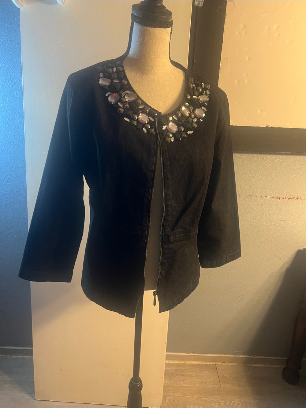 Ruby Rd. Black Embellished Zip-Front Blazer